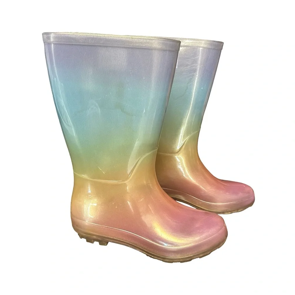 Cat & Jack Size 1 girls ombre rainbow pink blue rainboots